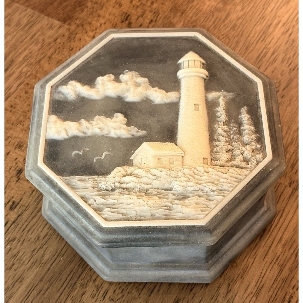 Design Gifts Trinket Music Box Lighthouse Soapstone Octagon USA Gray Jewelry